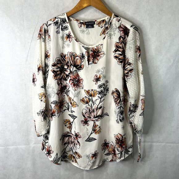 Van Heusen Floral Print Lightweight Sheer Blouse Medium Cottage Core - Picture 8 of 9